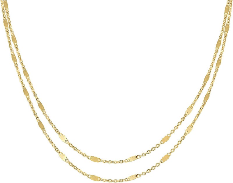 Tewiky Gold Chain Necklace for Women, 14k Gold Plated Thin Beaded Wave Box Chain Necklace Dainty Gold Necklace Simple Layered Gold Choker Necklaces Minimalist Gold Link Chain Necklace Trendy Jewelry for Women - Image 1